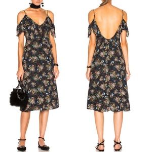 LPA Revolve 137 Black Ditsy Floral Silk Dress Off Shoulder Size XS